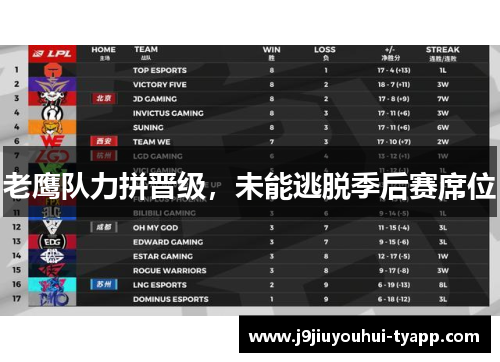 老鹰队力拼晋级，未能逃脱季后赛席位